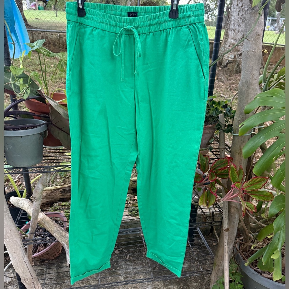 J Crew kelly green linen/cotton pants.